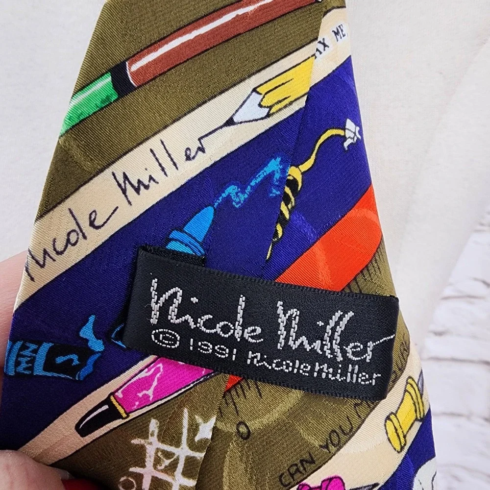 Vintage Nicole Miller Tie 100%‎ Silk Teacher Office Novelty 90s Stationery Gift